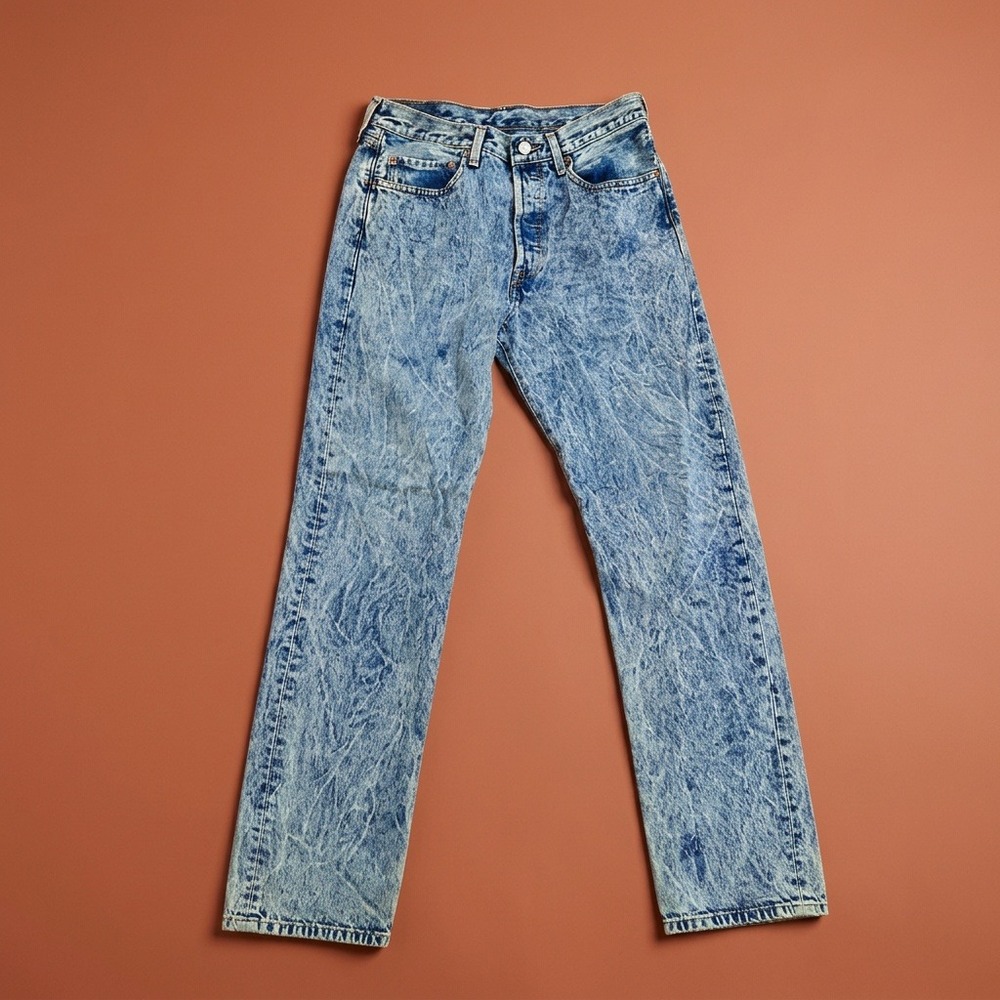 Vintage Levis 501 Acid Wash Straight Leg Button Fly Jeans Blue 31x32 Distressed